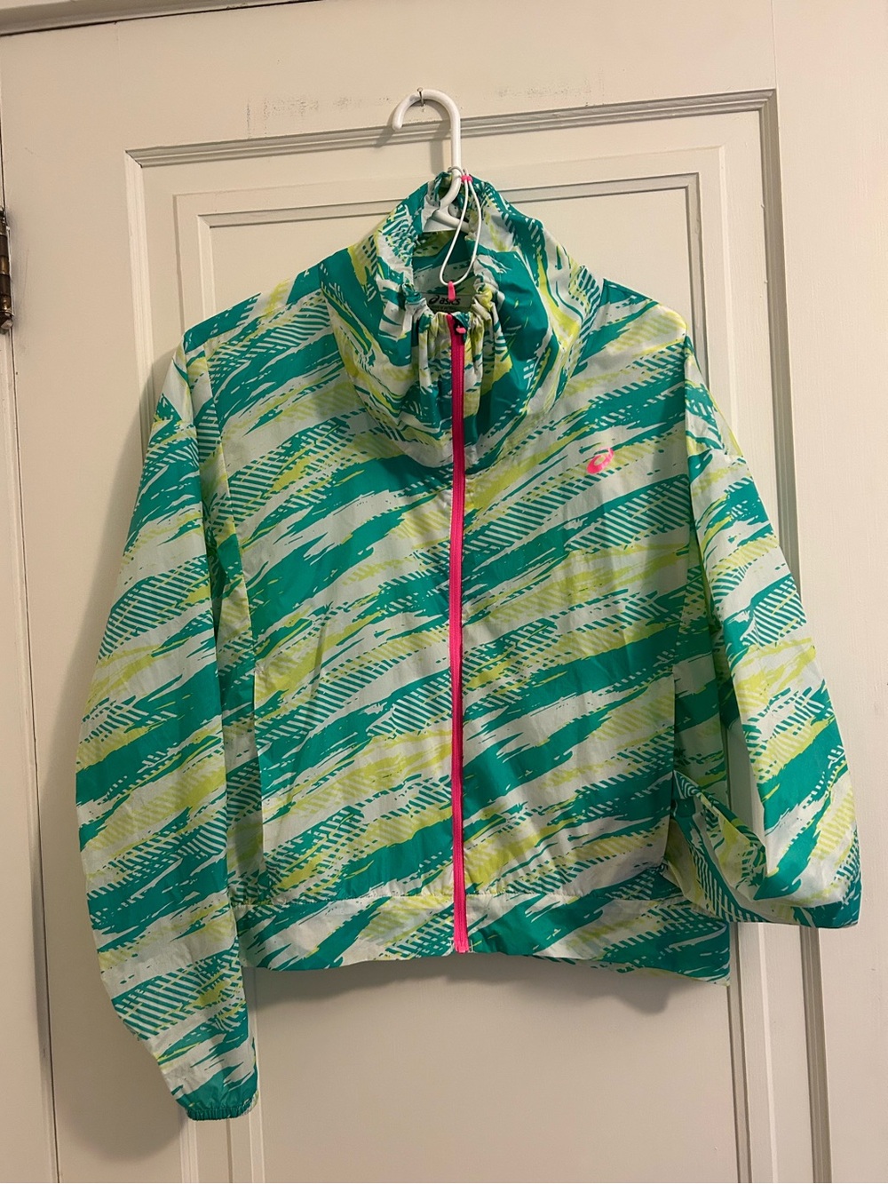 Teal & Lime Printed Zip Jacket with Pink Trim